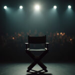 A golden award statuette gleaming under a spotlight on an empty stage, representing the triumph of 'Homebound' at the Critics' Choice Awards 2026.