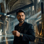 Professional editorial portrait of Jay Chou promoting his new album 'Children of the Sun', highlighting his musical comeback and cinematic artistry.