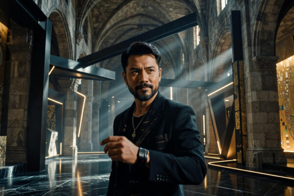 Professional editorial portrait of Jay Chou promoting his new album 'Children of the Sun', highlighting his musical comeback and cinematic artistry.