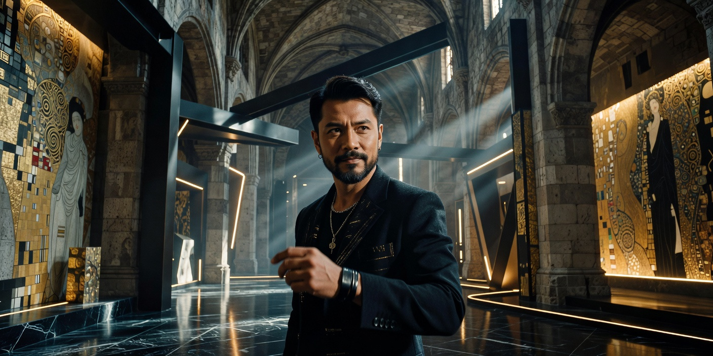 Professional editorial portrait of Jay Chou promoting his new album 'Children of the Sun', highlighting his musical comeback and cinematic artistry.