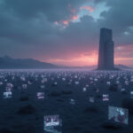 A dimly lit, abandoned server room symbolizing the abrupt shutdown of OpenAI's Sora AI video generation app, reflecting themes of technological obsolescence and strategic shifts in the AI industry.