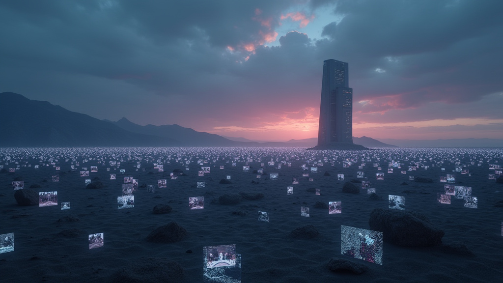 A dimly lit, abandoned server room symbolizing the abrupt shutdown of OpenAI's Sora AI video generation app, reflecting themes of technological obsolescence and strategic shifts in the AI industry.